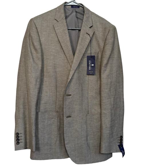 NWT Stafford Men’s Taupe Herringbone Slim Fit Sports Coat Blazer Size 40L - Picture 4 of 12